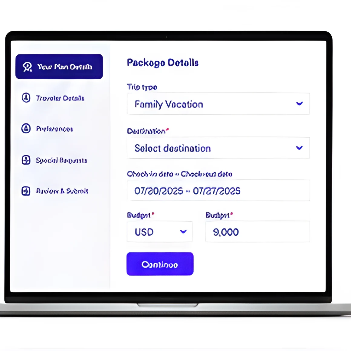 Trip planning form on a laptop