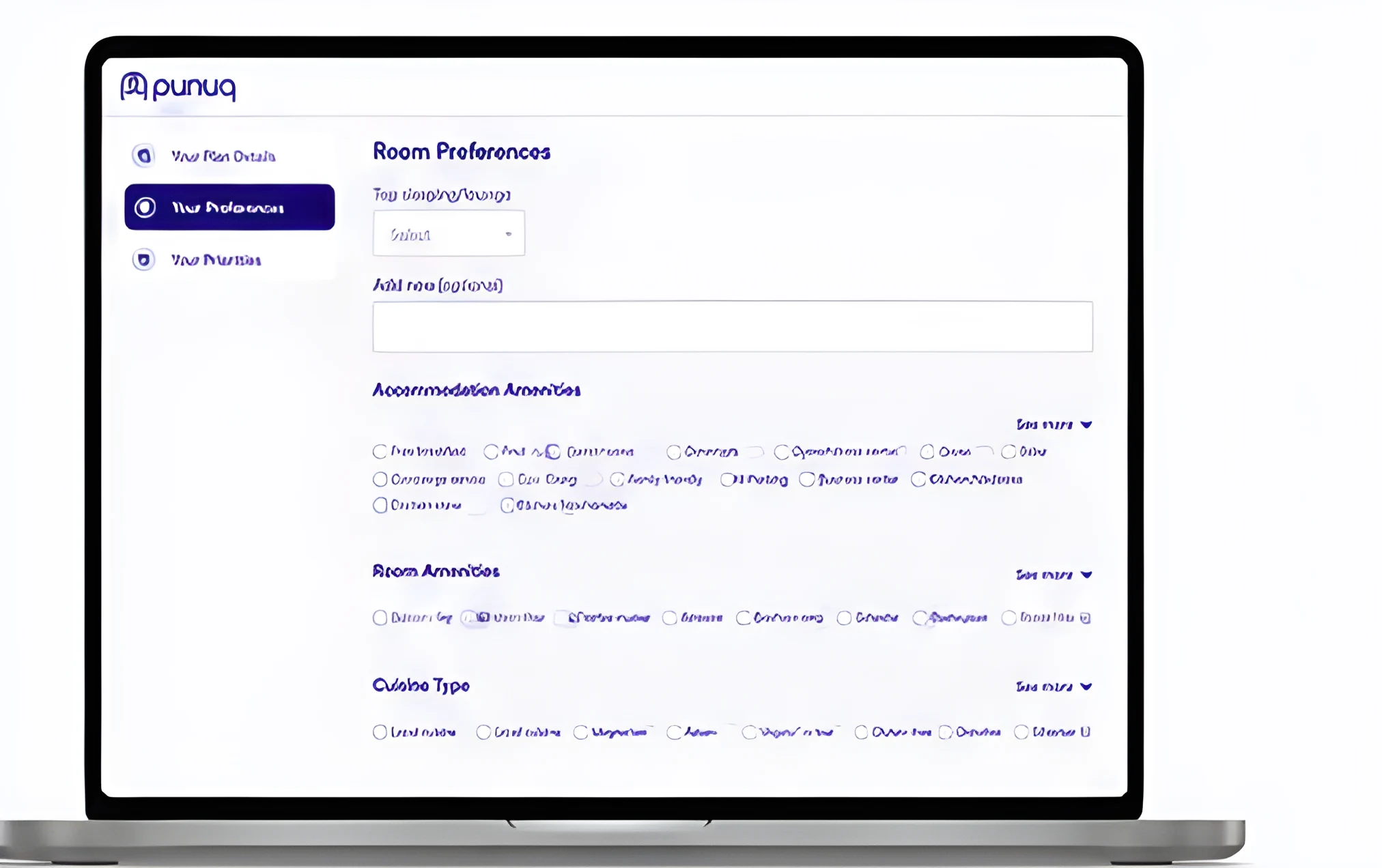Preference selection screen on a laptop