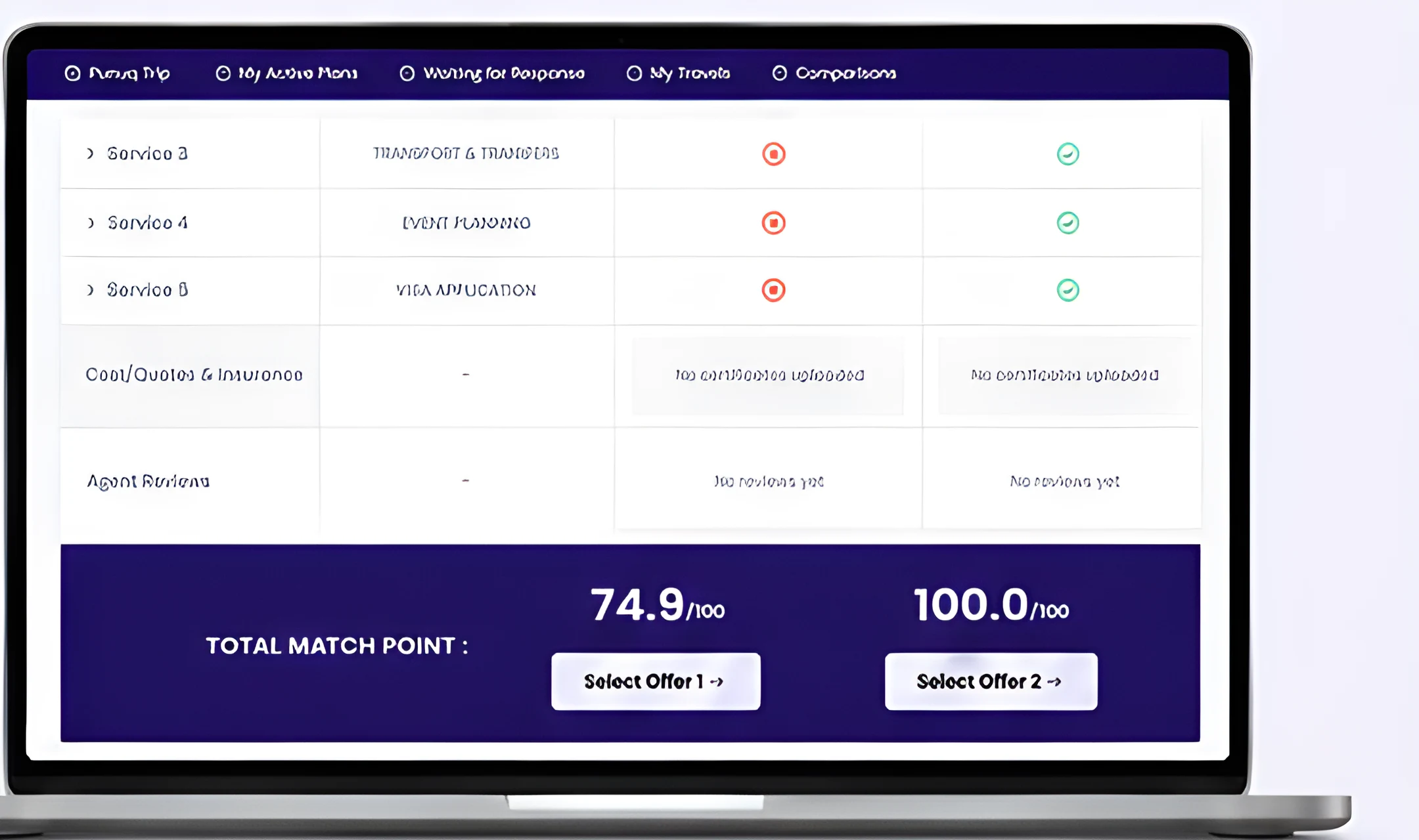 Match score screen on a laptop